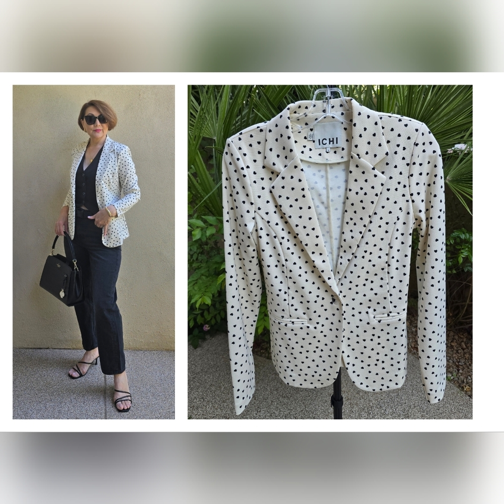 EUC Cream and Black Heart Patterned Lightweight Jacket